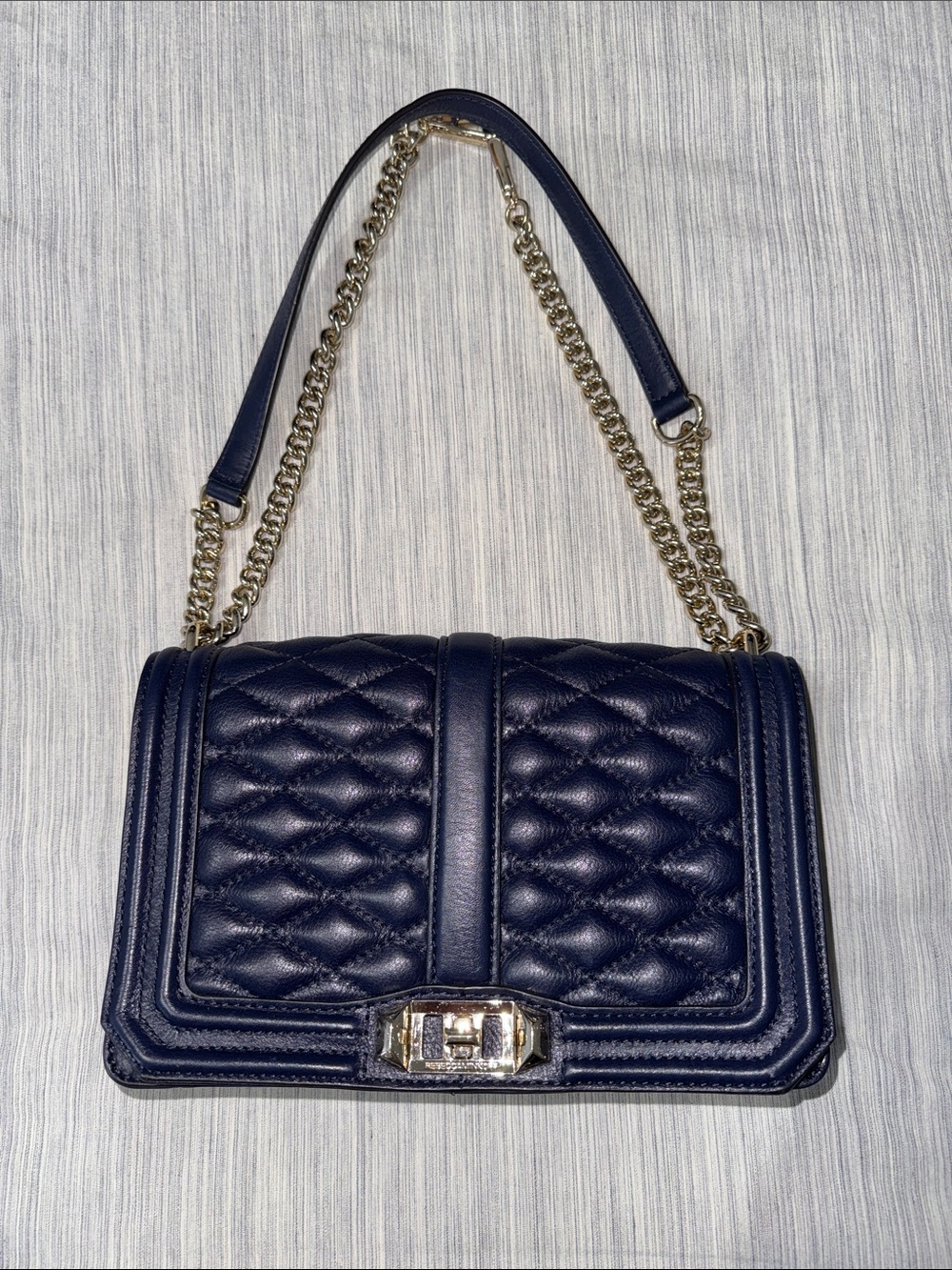 Rebecca Minkoff Love Quilted 100% Leather Navy Convertible ShoulderCrossbody Bag